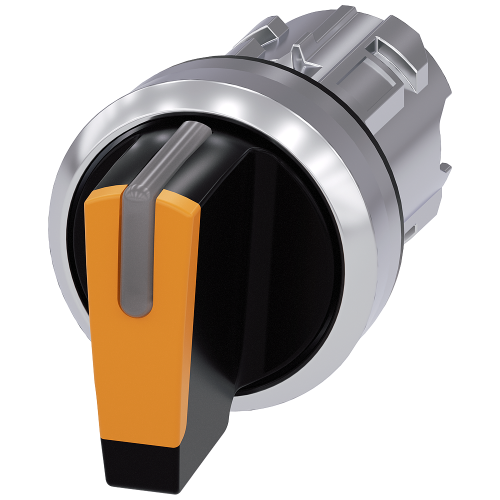 Selector switch, illuminable, 22 mm, round, metal, shiny, amber, selector switch, short, 3 switch po