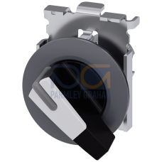 Selector switch, illuminable, 30 mm, round, metal, matte, white, selector switch, long, front ring f