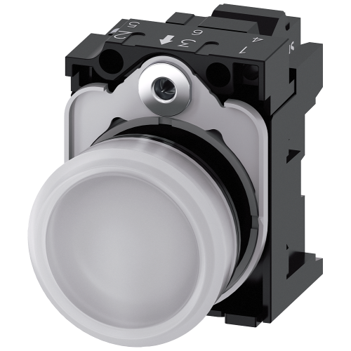 Indicator lights, 22 mm, round, plastic, white, lens, smooth, with holder, LED module, with integrated LED 230 V AC, spring-type terminal, with las...