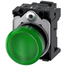 Indicator lights, 22 mm, round, plastic, green, lens, smooth, with holder, LED module, with integrat