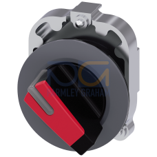 Selector switch, illuminable, 30 mm, round, Metal, matte, red, selector switch, short, front ring for flush installation, 2 switch positions O-I, l...