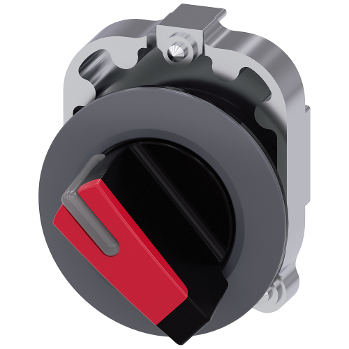 Selector switch, illuminable, 30 mm, round, Metal, matte, red, selector switch, short, front ring for flush installation, 2 switch positions O-I, l...