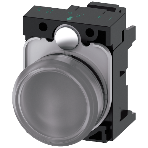 Indicator lights, 22 mm, round, plastic, clear, lens, smooth, with holder, LED module, with integrated LED 110 V AC, Spring-type terminal