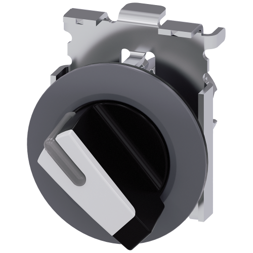 Selector switch, illuminable, 30 mm, round, metal, matte, white, selector switch, short, front ring