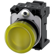 Indicator lights, 22 mm, round, plastic, yellow, lens, smooth, with holder, LED module with integrat