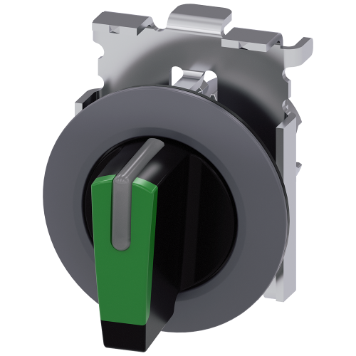 Toggle switch, illuminable, 30 mm, round, metal, matt, green