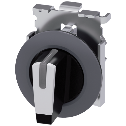 Selector switch, illuminable, 30 mm, round, metal, matte, white, selector switch, short, front ring