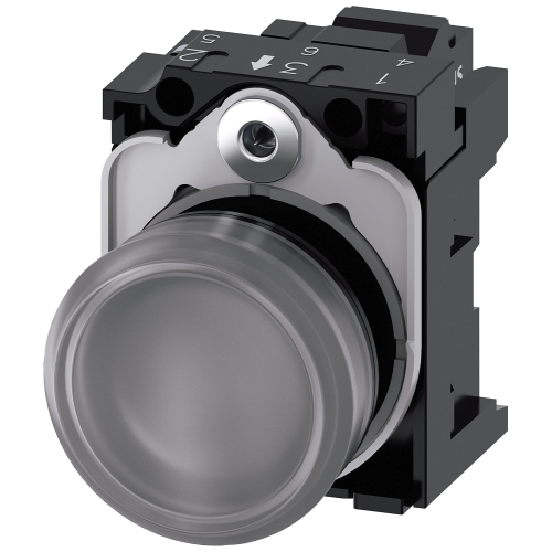 Indicator lights, 22 mm, round, plastic, clear, lens, smooth, with holder, LED module, with integrated LED 24 V AC/DC, Spring-type terminal