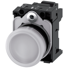 Indicator lights, 22 mm, round, plastic, white, lens, smooth, with holder, LED module, with integrat