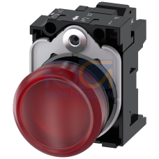 Indicator lights, 22 mm, round, plastic, red, lens, smooth, with holder, LED module, with integrated LED 24 V AC/DC, spring-type terminal, with las...