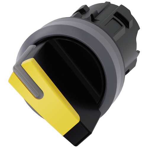 Selector switch, illuminable, 22 mm, round, plastic with metal front ring, yellow, selector switch,