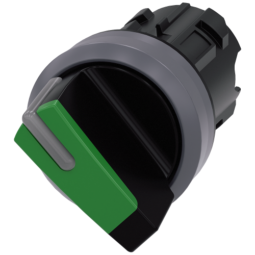 Selector switch, illuminable, 22 mm, round, plastic with metal front ring, green, selector switch, s