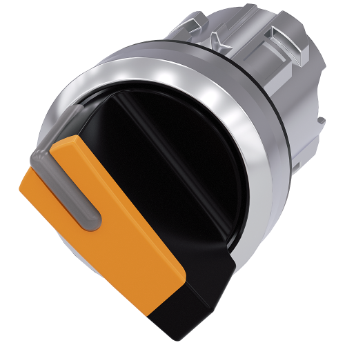 Selector switch, illuminable, 22 mm, round, metal, shiny, amber, selector switch, short, 2 switch po