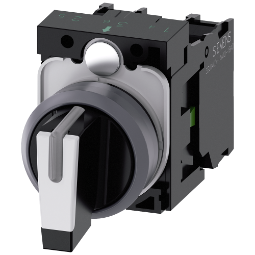Selector switch, illuminable, 22 mm, round, plastic with metal front ring, white, selector switch, s