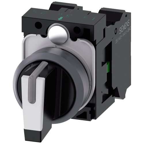 Selector switch, illuminable, 22 mm, round, plastic with metal front ring, white, selector switch, s