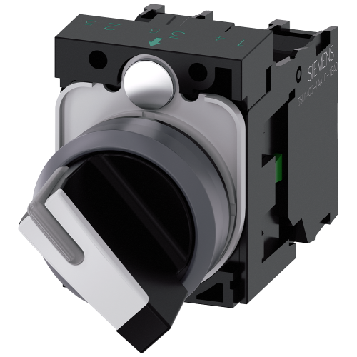 Selector switch, illuminable, 22 mm, round, plastic with metal front ring, white, selector switch, s