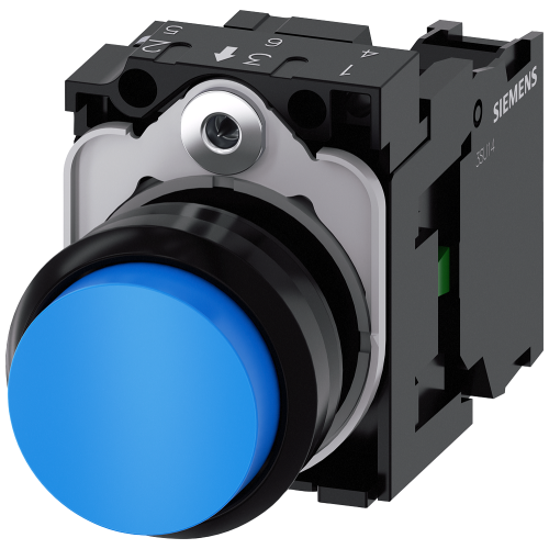 Pushbutton, 22 mm, round, plastic, blue, pushbutton, raised, momentary contact type, with holder 1 NO, screw terminal