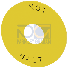 Washer for EMERGENCY STOP, yellow, with inscription: NOT-HALT, outer diameter 75 mm, Inside diameter 22.5 mm, Thickness 2 mm