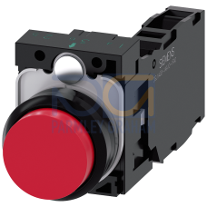 Pushbutton, 22 mm, round, plastic, red, pushbutton, raised, momentary contact type, with holder 1 NO+1 NC, screw terminal, with laser labeling, low...