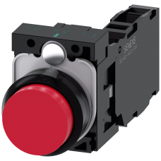 Pushbutton, 22 mm, round, plastic, red, pushbutton, raised, momentary contact type, with holder 1 NO+1 NC, screw terminal,