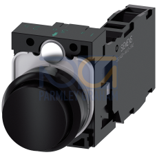 Pushbutton, 22 mm, round, plastic, black, pushbutton, raised, momentary contact type, with holder 1 NO+1 NC, screw terminal,