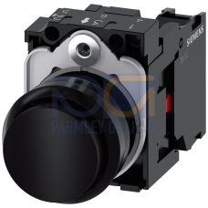 Pushbutton, 22 mm, round, plastic, black, pushbutton, raised, momentary contact type, with holder 1 NC, screw terminal