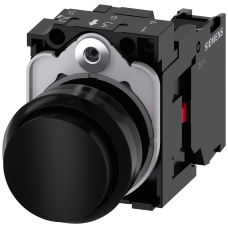 Pushbutton, 22 mm, round, plastic, black, pushbutton, raised, momentary contact type, with holder 1 NC, screw terminal