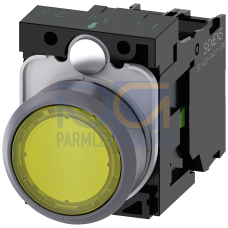 Illuminated pushbutton, 22 mm, round, plastic with metal front ring, yellow, pushbutton, flat, momen