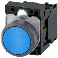 Pushbutton, 22 mm, round, plastic with metal front ring, blue, pushbutton, flat, momentary contact t