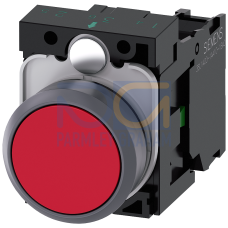 Pushbutton, 22 mm, round, plastic with metal front ring, red, pushbutton, flat, momentary contact ty