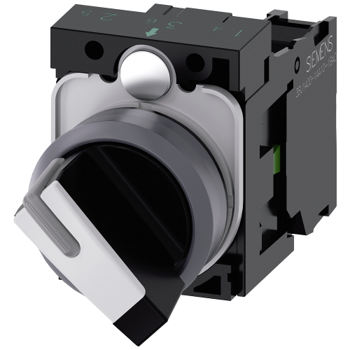 Selector switch, illuminable, 22 mm, round, plastic with metal front ring, white, selector switch, s