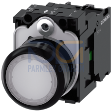 Illuminated pushbutton, 22 mm, round, plastic, white, pushbutton, flat, momentary contact type, with holder, 1NO, LED module with integrated LED 24...