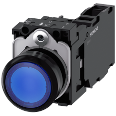 Pushbutton, illuminated, 22 mm, round, plastic, blue, 1 NO + 1 NC, 24 V AC/DC