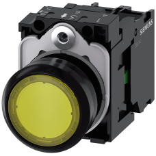 Illuminated pushbutton, 22 mm, round, plastic, yellow, pushbutton, flat, momentary contact type, wit