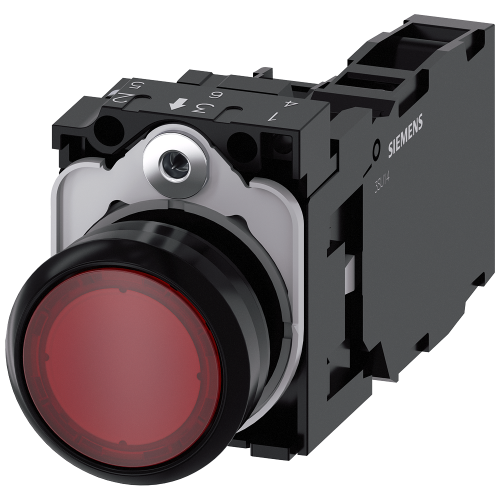 Pushbutton, illuminated, 22 mm, round, plastic, red, 1 NO + 1 NC, 24 V AC/DC