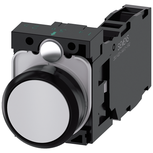 Pushbutton, 22 mm, round, plastic, gray, pushbutton, flat, momentary contact type, with holder 1 NO+1 NC, screw terminal,