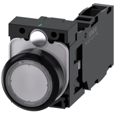 Pushbutton, 22 mm, round, plastic, clear, pushbutton, flat, momentary contact type, with holder 1 NO+1 NC, screw terminal,