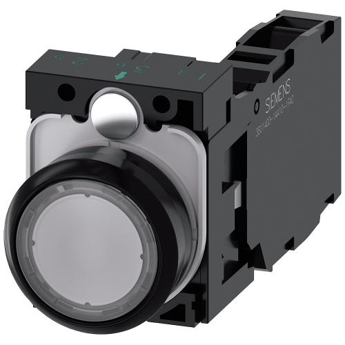 Pushbutton, 22 mm, round, plastic, clear, pushbutton, flat, momentary contact type, with holder 1 NO+1 NC, screw terminal,