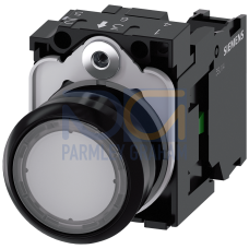 Pushbutton, 22 mm, round, plastic, clear, pushbutton, flat, momentary contact type, with holder 1 NO, screw terminal, Z=20-unit packaging