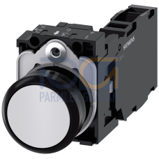 Pushbutton, 22 mm, round, plastic, white, pushbutton, flat, momentary contact type, with holder 1 NO+1 NC, screw terminal,