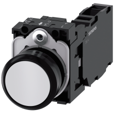 Pushbutton, 22 mm, round, plastic, white, pushbutton, flat, momentary contact type, with holder 1 NO+1 NC, screw terminal,