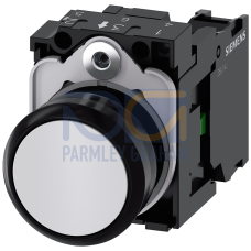 Pushbutton, 22 mm, round, plastic, white, pushbutton, flat, momentary contact type, with holder 1 NO