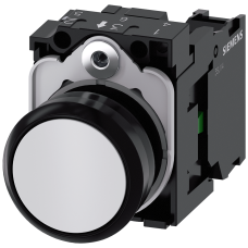 Pushbutton, 22 mm, round, plastic, white, pushbutton, flat, momentary contact type, with holder 1 NO