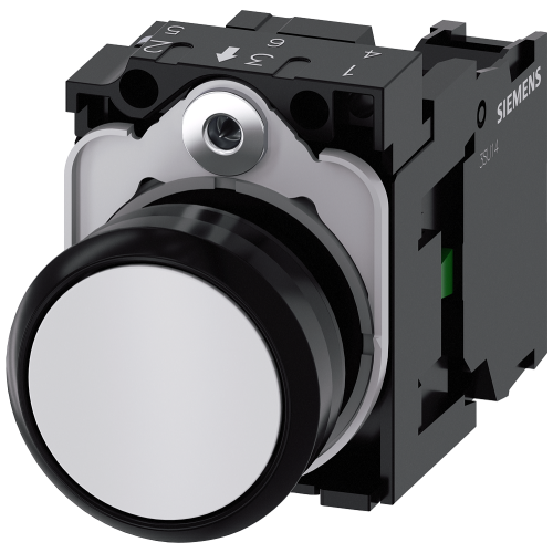 Pushbutton, 22 mm, round, plastic, white, pushbutton, flat, momentary contact type, with holder 1 NO