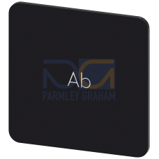 Labeling plate for snapping on or gluing on label holder, Label size 27x27 mm, black label, white font, with inscription: Down