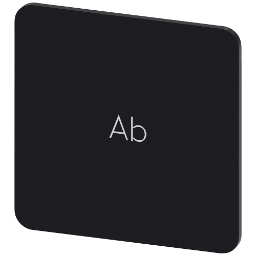 Labeling plate for snapping on or gluing on label holder, Label size 27x27 mm, black label, white font, with inscription: Down