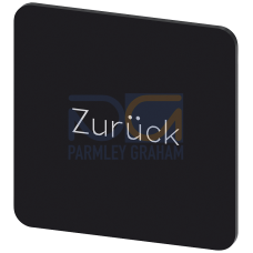 Labeling plate for snapping on or gluing on label holder, Label size 27x27 mm, black label, white font, with inscription: Back