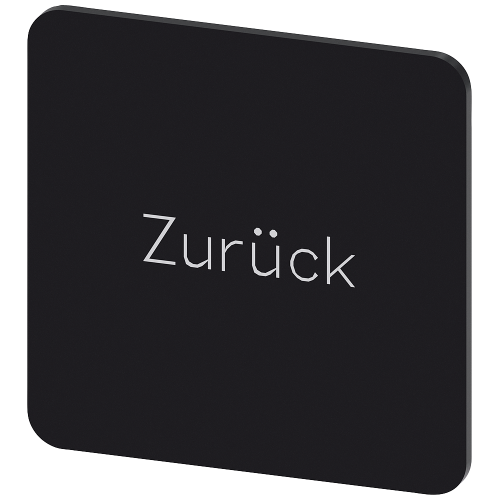 Labeling plate for snapping on or gluing on label holder, Label size 27x27 mm, black label, white font, with inscription: Back