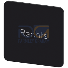 Labeling plate for snapping on or gluing on label holder, Label size 27x27 mm, black label, white font, with inscription: Right