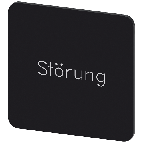 Labeling plate for snapping on or gluing on label holder, Label size 27x27 mm, black label, white font, with inscription: Fault